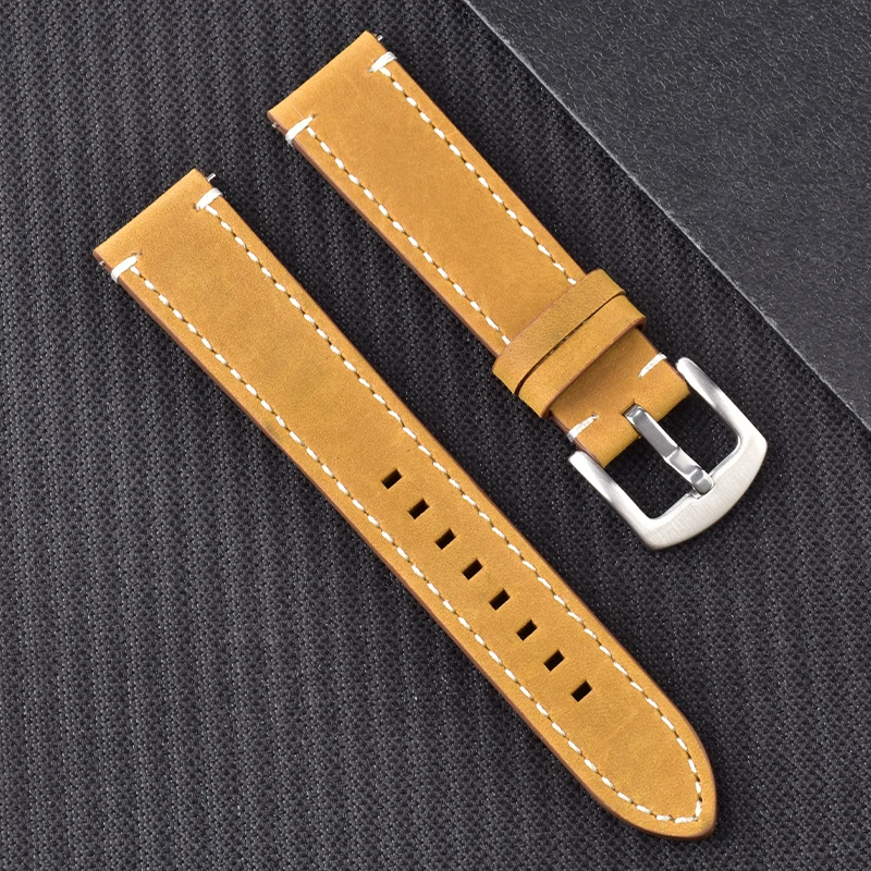 Top Grain Vintage Handmade Crazy Horse Genuine Leather Watch Bands Wrist Straps With Stainless Steel Buckle