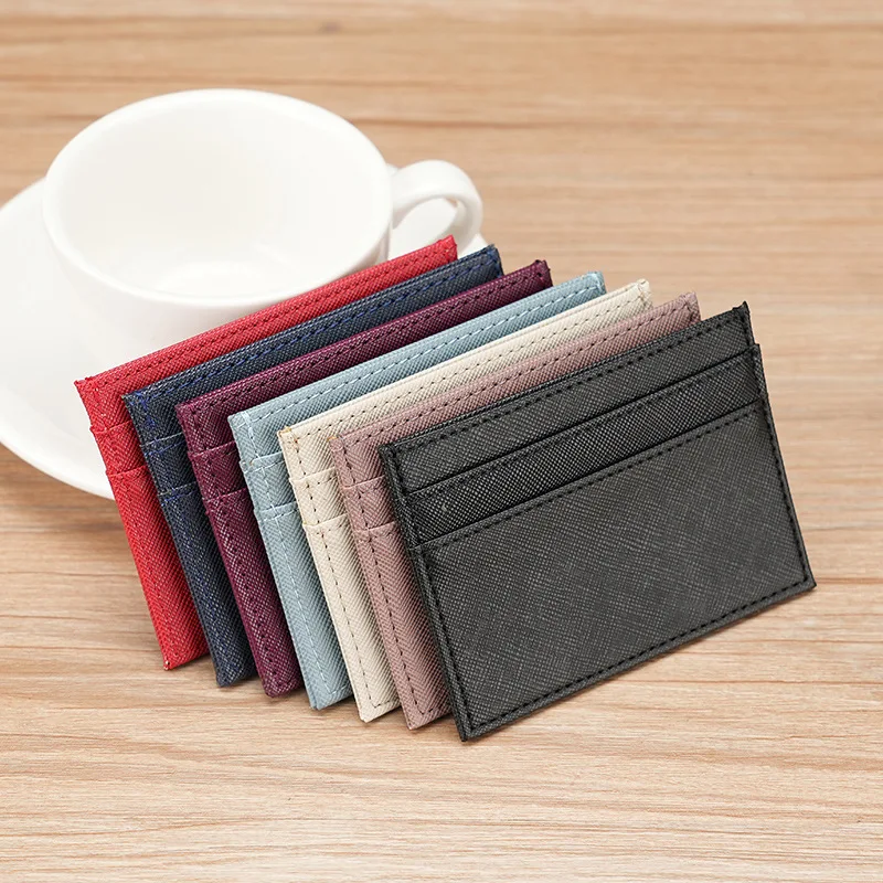 Wholesale slim saffiano leather card holder pu leather