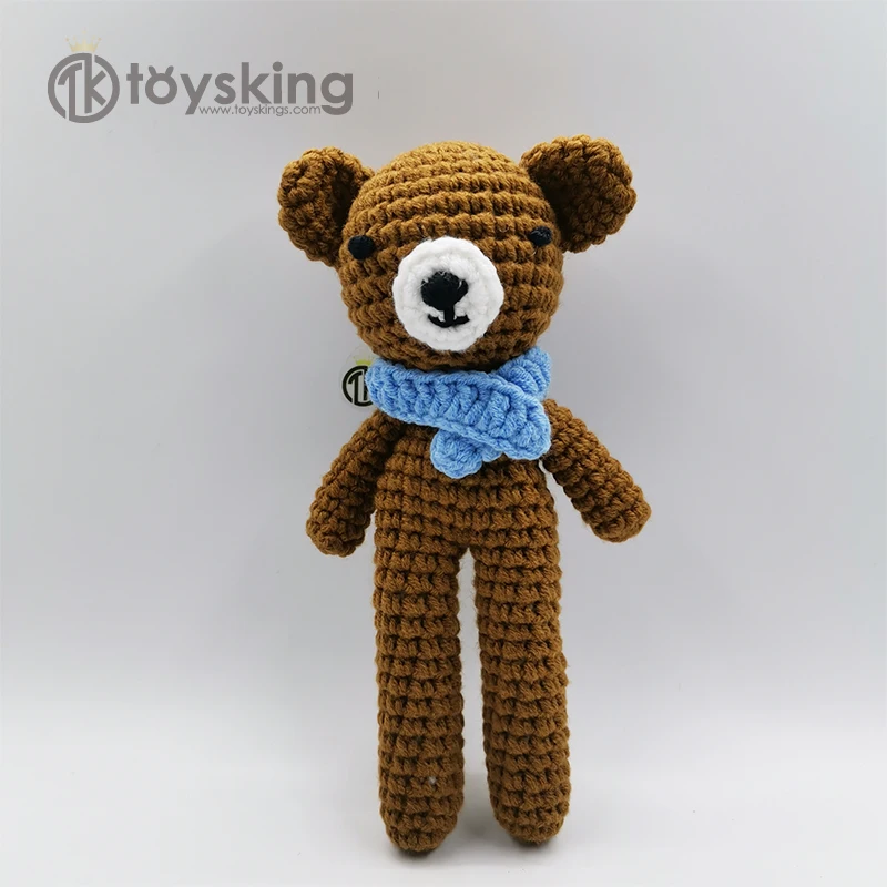 TK 100% Handiwork Crocheted Yarn Knitting Bear Toys Amigurumi Stuffed Soft Animal Toy with Scarf 18cm
