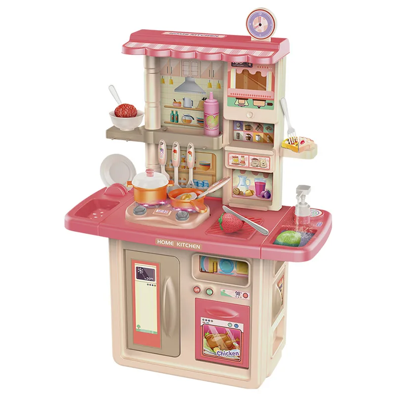 OEM Wholesale Mini 86CM Play House Kitchen Sound Light Simulation Cooking Tableware Toy Set Wood Toy for Kids for Girls