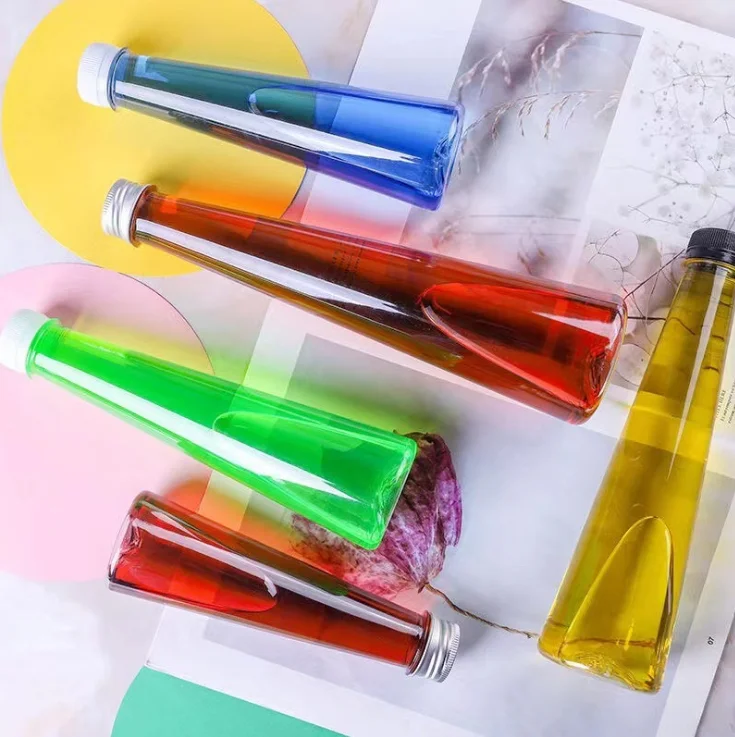 8oz 12oz 16oz conical shape reusable disposable plastic juice bottle beverage container with tamper evident cap