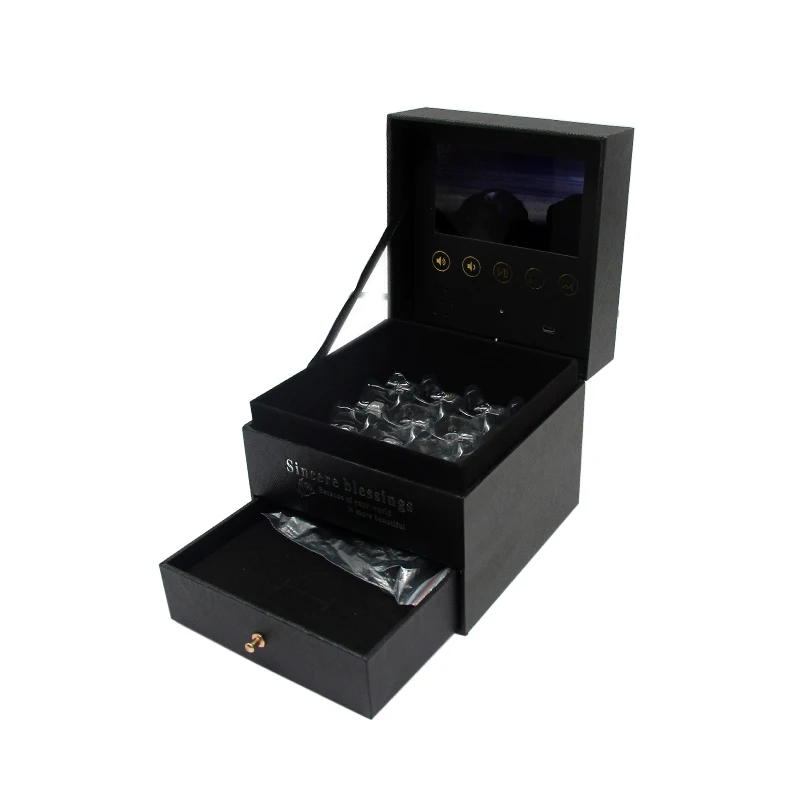 Fast delivery different size rose flower box 5inch lcd video gift box black white lcd screen video box