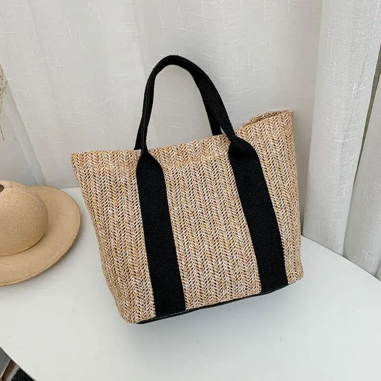 Women Handmade Seagrass Woven Rattan Tote Handbags Weaving Wholesale Fashion Female Grass Straw Beach Bags