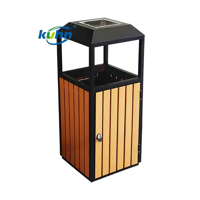 Modern Design Garbage Can Commercial Outdoor Wooden Trash  Galvanized Steel  Rubbish Container street Subway Dustbin