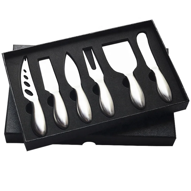 Amazon Hot Selling 6pcs Unique Cheese Knife Tool Set Stainless Steel Kitchen Gadgets Cheese Knives With Gift Box (1600331896105)