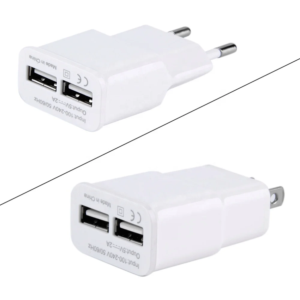 US/EU Plug AC Adapter Connector 5V 2A Dual USB 2-Port For Cellphone