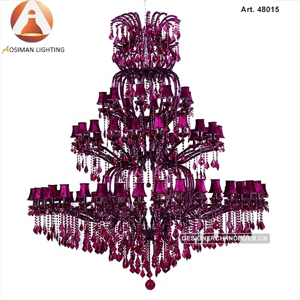 Large Purple Maria Theresa Crystal Chandelier With Purple Shades