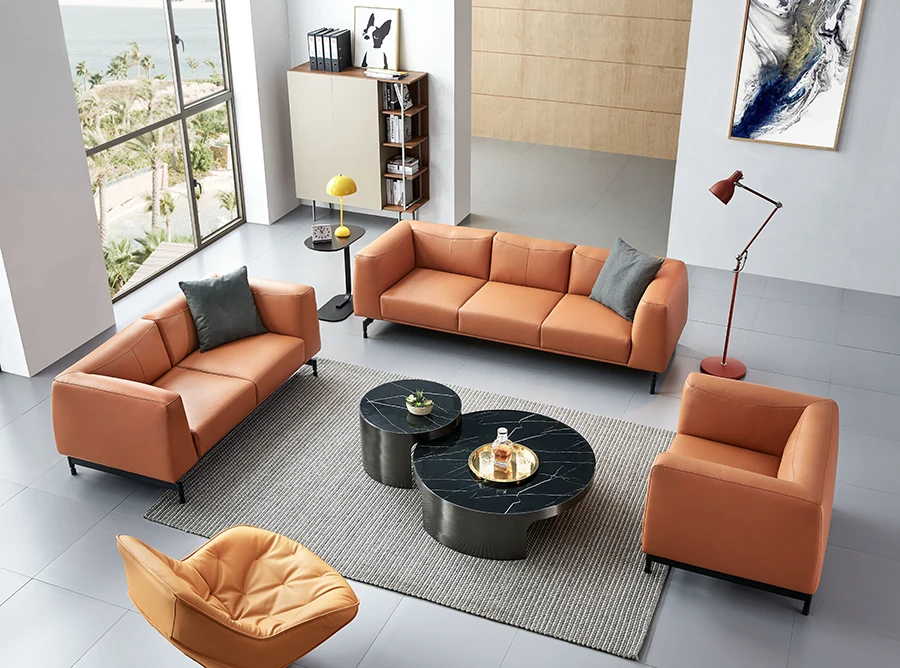 Italian Design Home Furniture Simple Luxury Design Living Room Furniture Leather Set of Sofa for Hotel