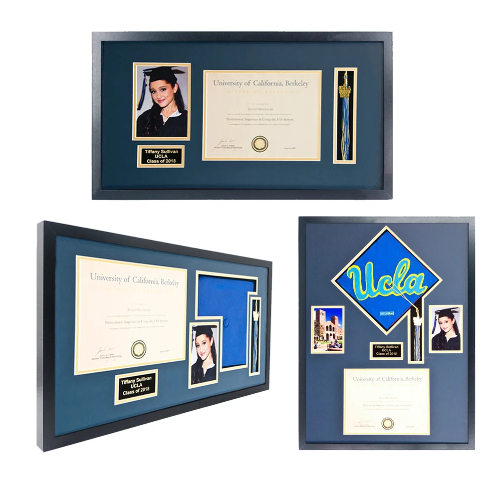 MONDON eco-friendly large black 2024 graduation box frame display case graduation frame for cap and diploma picture and tassel