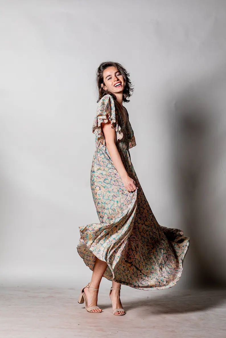 Summer Trending Elegant Ladies For Dress Sexy Elegant Midi Butterfly V Neck Sleeve Red Floral Women Dress