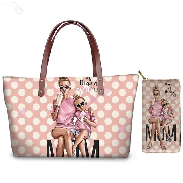 Super Mom Purse & Wallet 2pcs/set Brand Designer Handbag Bags for Women Summer Beach Tote Bags mother day gift