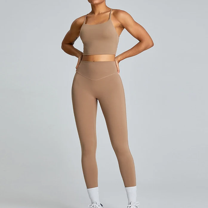 Candy Color Cross Back Bra Butt Lift Leggings Two Piece Yoga Outfits Women Fitness Sports Set