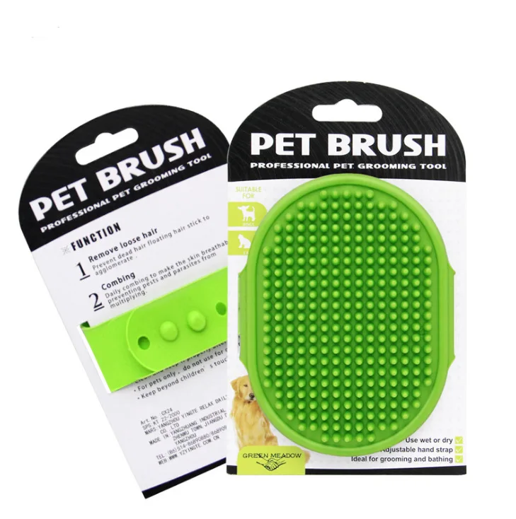 Silicone Dog Grooming Brush  Pet Shampoo Bath Brush Soothing Massage Rubber Comb with Adjustable Ring