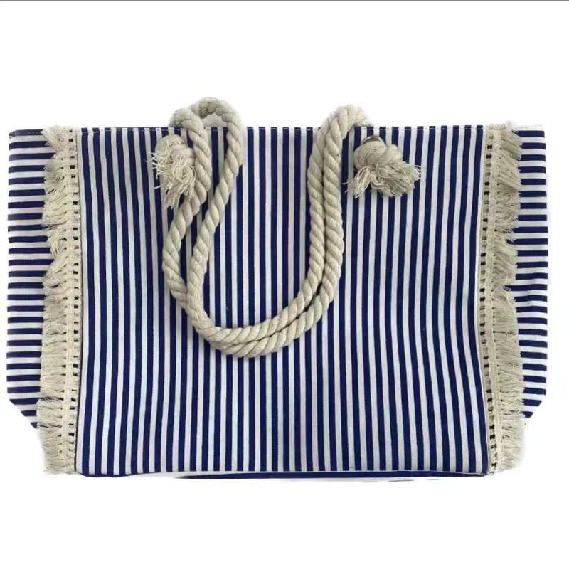 Customizable Large Capacity Canvas Hemp Rope Striped Shoulder Bag Personalized Pattern Type