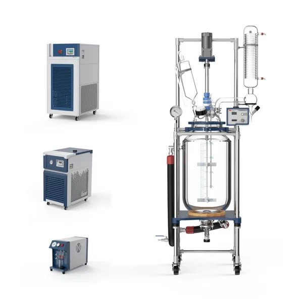 jacketed Glass Reactors RYGR10/ 20/ 30/ 50/ 80/ 100 L chemical lab reactor use machine for big material feeding