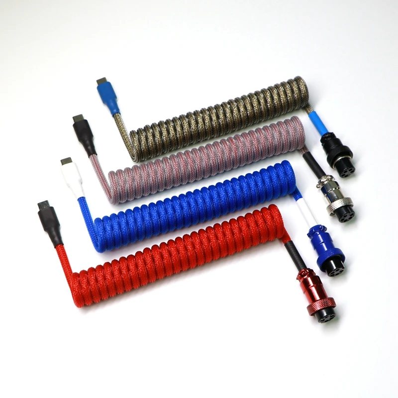 Custom Coiled Type C Mini Micro USB Cable for Mechanical Keyboard With GX16 Aviator