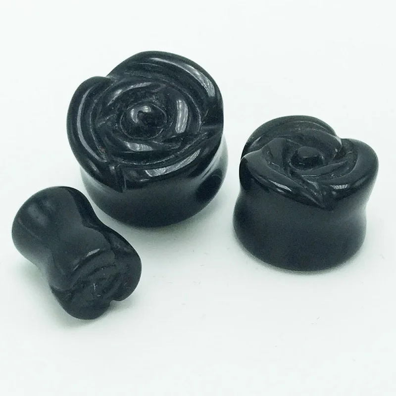 12 мм полированный новый дизайн натуральный драгоценный камень цветок Роза жажда черный агат серьги розовый Агат беруши