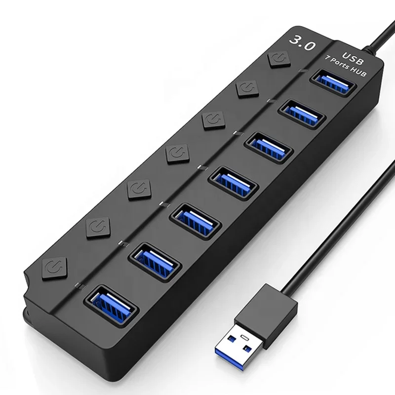 USB Hub 3.0 High Speed Multi USB Splitter 7 Port 3 Hab Power Adapter with Switch Long Cable with Multiple Expander Hub For PC La