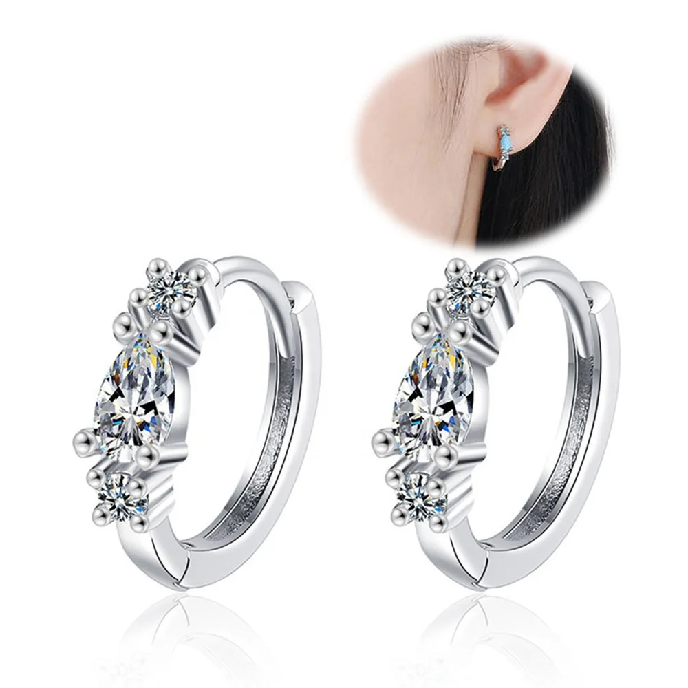 Wholesale Blue Black Gem 18K 14K 9K Gold Plated Silver Plated  Fashion Jewelry Earrings Hoop Women