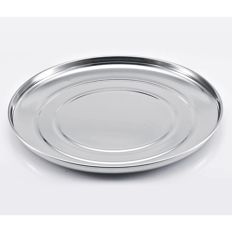 Stainless Steel Round plates kitchen serving dishes stand food metal serving tray