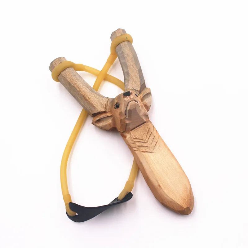Professional factory hot sale custom design kids toy outdoor shooting hand carved animal wood slingshot