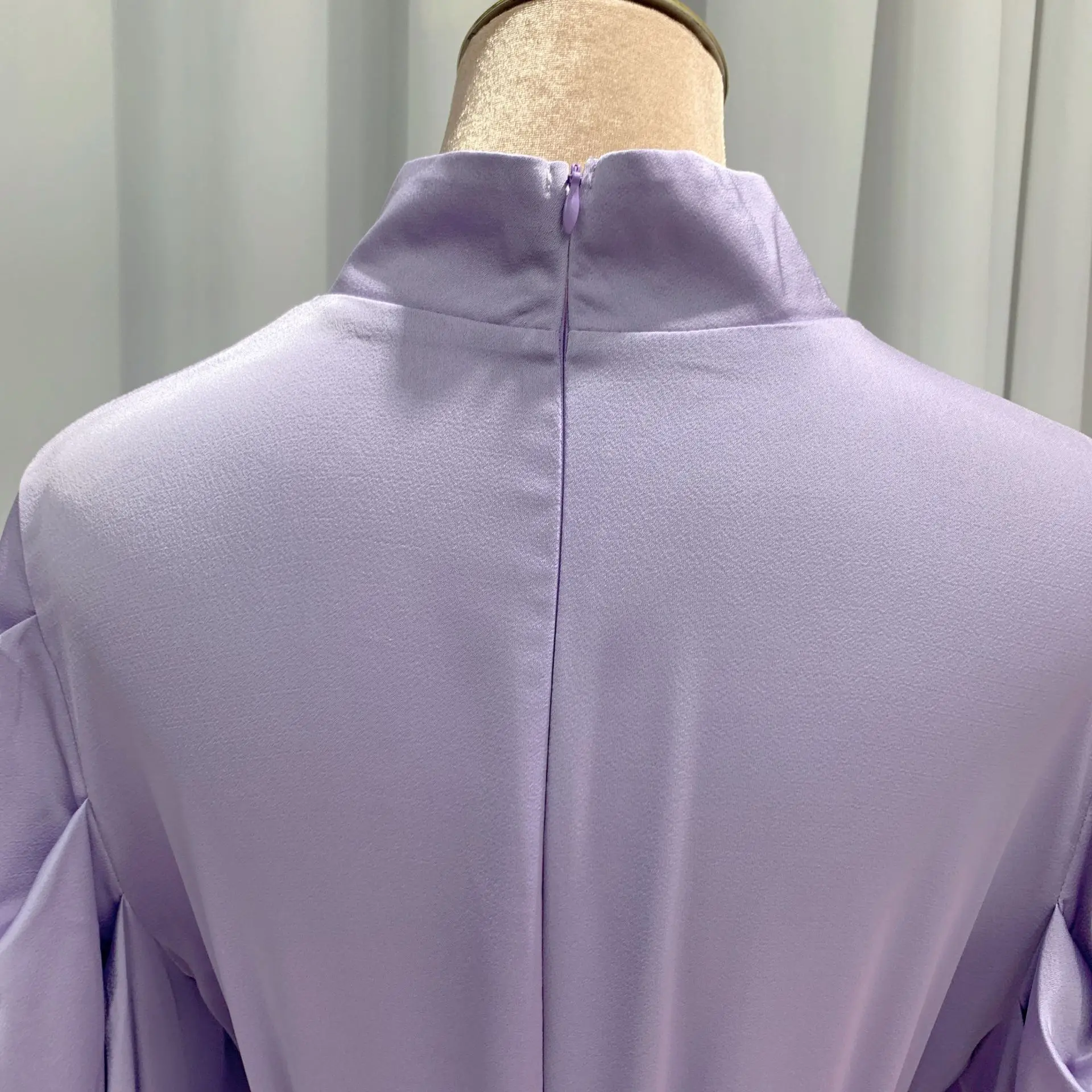 S-2XL Soft waist dress Europe and America Dubai satin high density satin dress Muslim crew neck dress