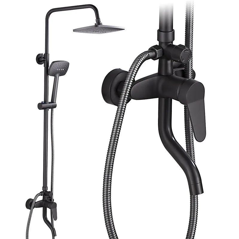 Hot Sale Black Polished Shower Mixer Faucet Wall Mounted Single Handle Bath Rain Shower Set