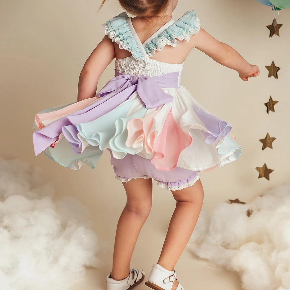 Spring Girls Dress Brand New Arrival Kids Pastel Rainbow Dress Cotton Ankle-length Princess Dress Kid Clothing Girl Casual