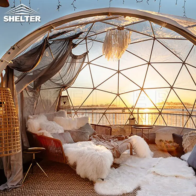 4m Luxury Eco Hotel Decoration Prefab Transparent Geodesic Waterproof Round Dome Tent House Glamping Tent For Sale