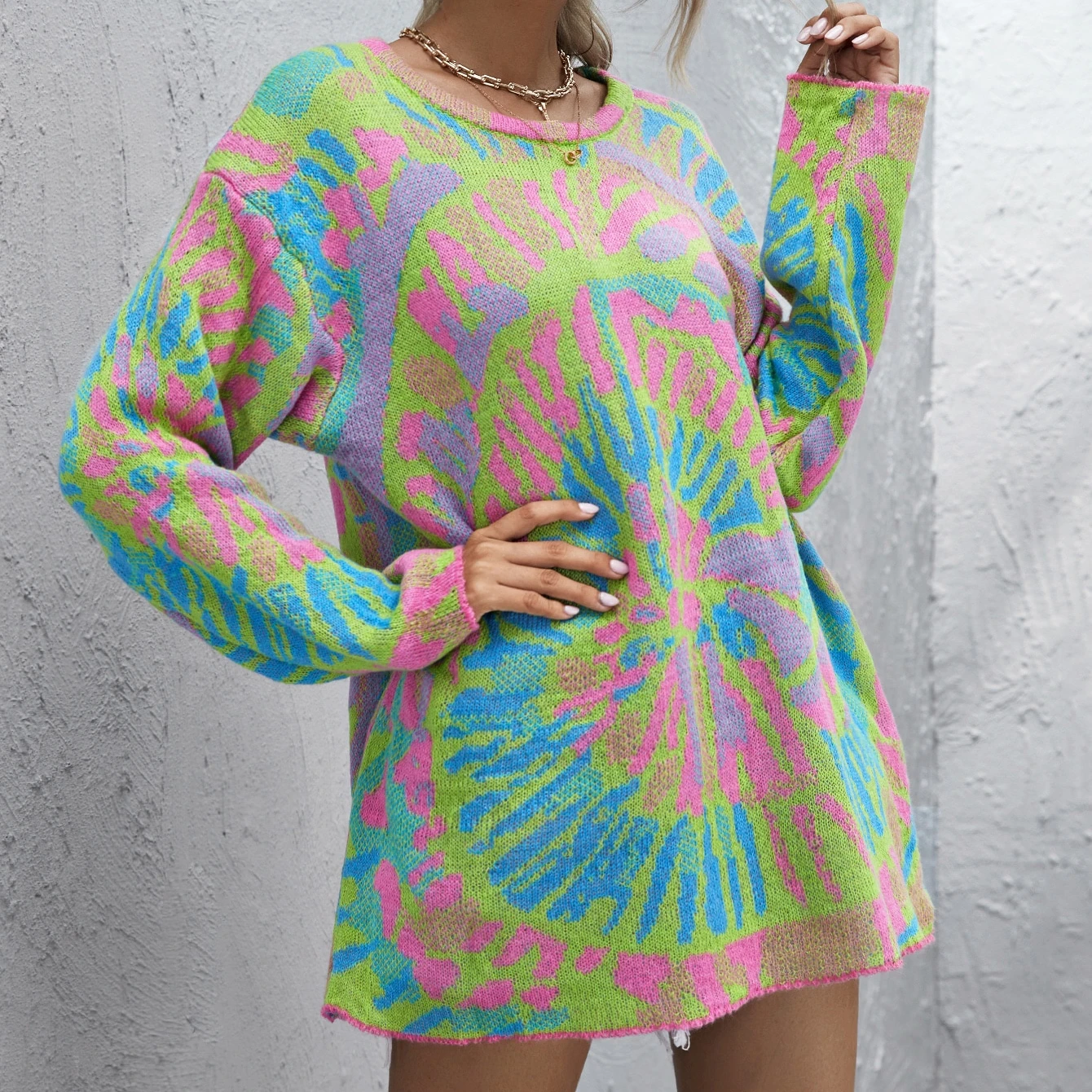 Хлопковый Женский вязаный пуловер большого размера, повседневный длинный свитер в полоску, изготовление на заказ, Осень-зима