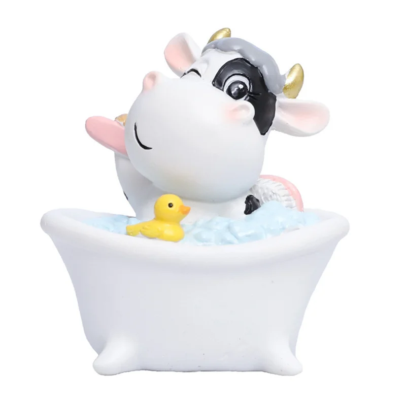 Cartoon Cute Cow Figurine Toy for New Year Gift Creative Home Decoration Resin Animal Figure Cow Figurine Model