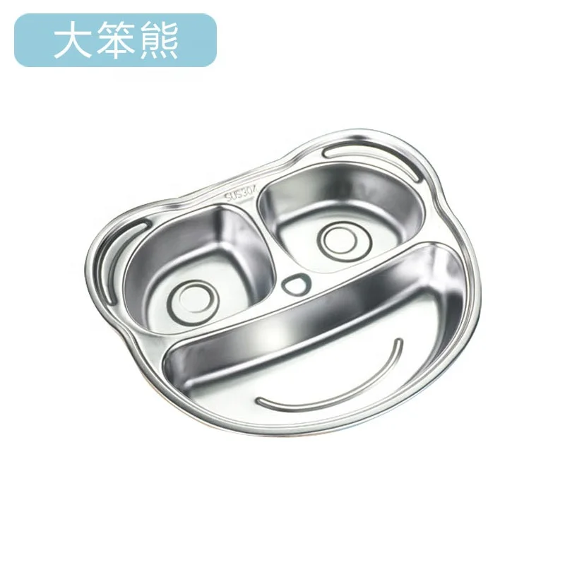 stainless steel 304 kids food plate trays with multi compartments