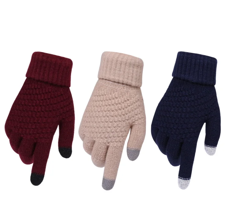 Winter warm touch - screen gloves woolen knitting non-slip outdoor cycling warm five - finger gloves wholesale