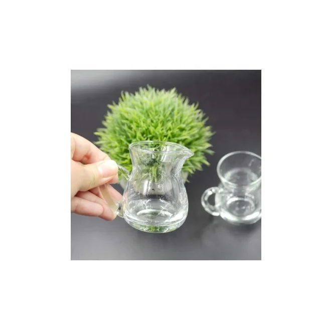 Glass Creamer Jar with Handle 4 oz Milk Pour Mini Creamer for Coffee Tea Maple Syrup Serving