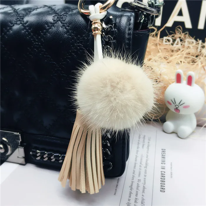 Cheap Furry Puff Ball Pink Fur Ball Heart Pom Pom Keychain For Women And Girls