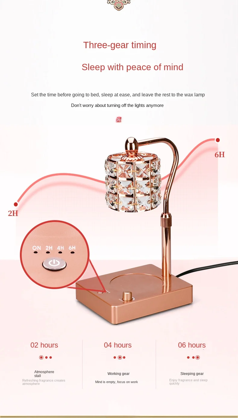 Wholesale Timing Top-down Home Office Use Elegant Crystal Lampshade Electric Candle Warmer Lamp