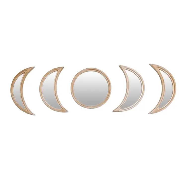 
5-piece moon phase mirror suitable for home bedroom decoration mirror hand-woven rattan hanging mirror home decoration 