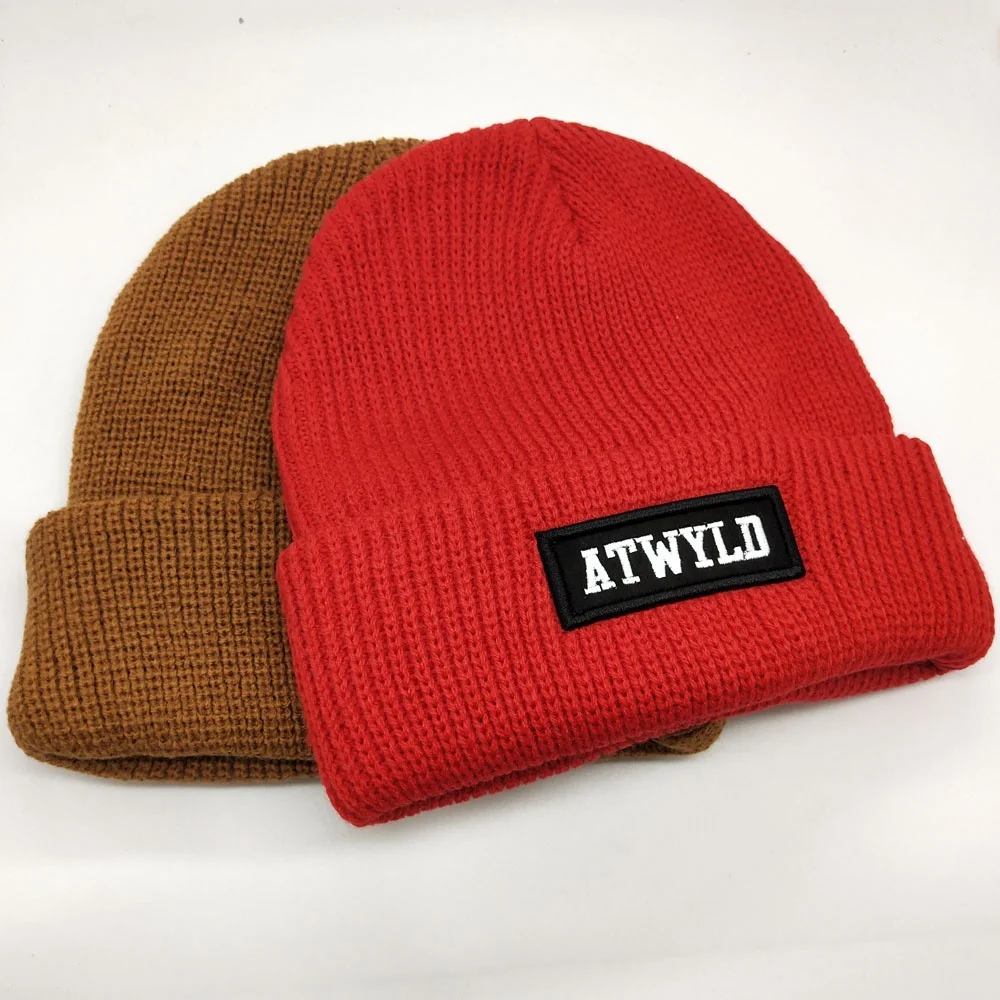 OEM Service Make Custom Logo Unisex BLACK Beanie Ribbed Soft Acrylic Knitted Ski Hat