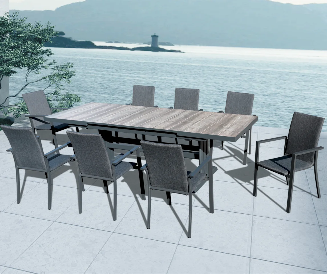Sling fabric garden/outdoor chair ceramic top table furniture