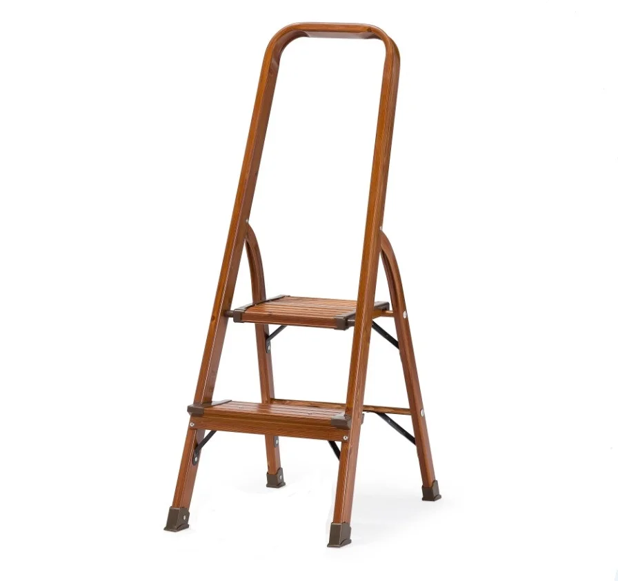 MOQ 200 PCS Japanese Market Household 5 Steps Aluminum Folding Ladder With Wooden Grain Finished, Five Steps Home Use Ladder
