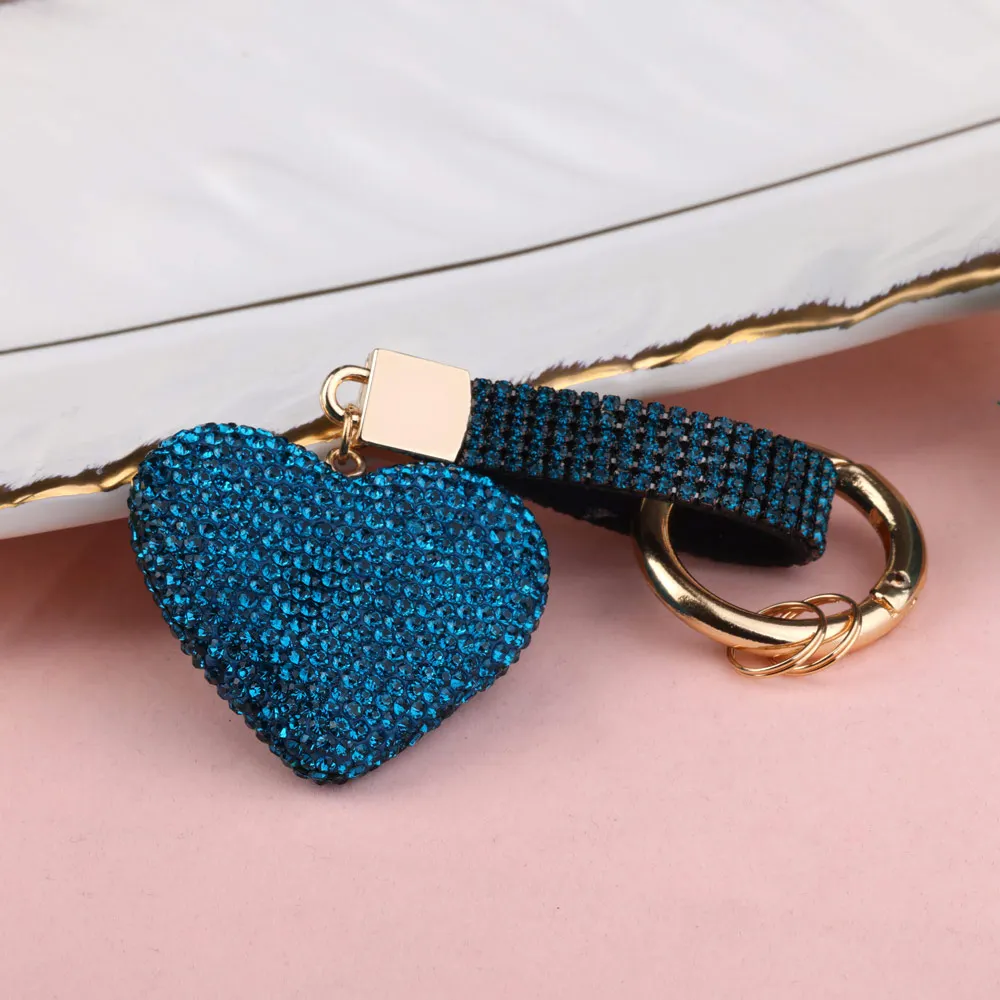 New Luxury Colorful Crystal Rhinestone Heart Pendant Keychain Accessories for Gift