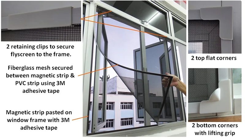 Magnetic Window Fly Mosquito Net Screen Full Frame Fiberglass DIY Magnetic Insect Screen Fly Insect Screen For Window