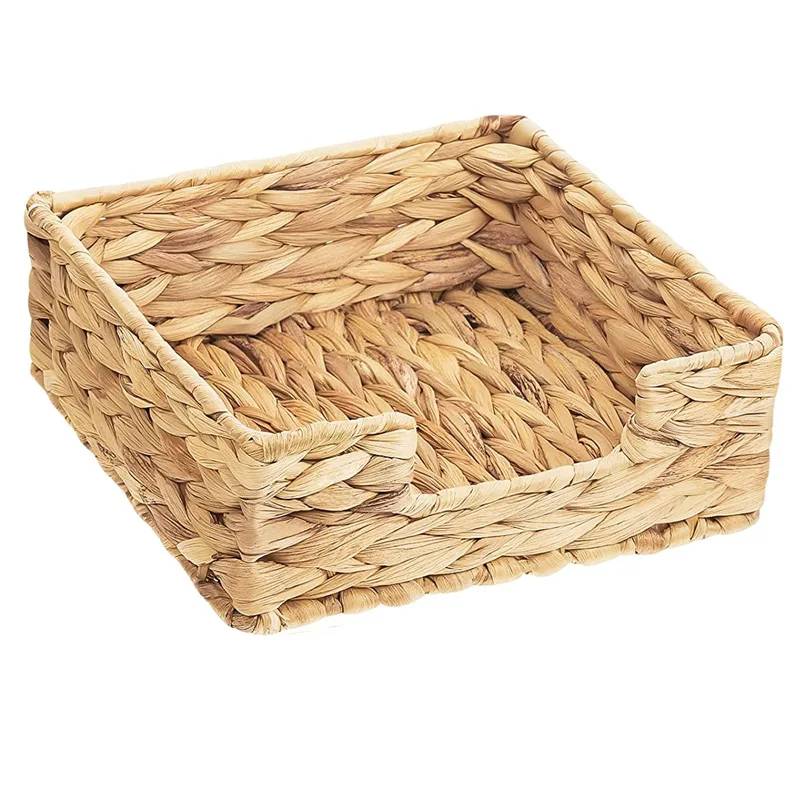Square straw tissue box, water hyacinth grass woven storage basket, storage box, desktop storage basket