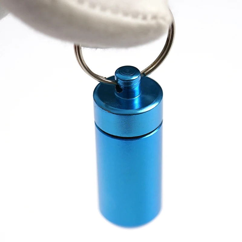 Blue Anodized Waterproof Capsule Shape Mini Portable Aluminum Alloy Metal Pill Box Container