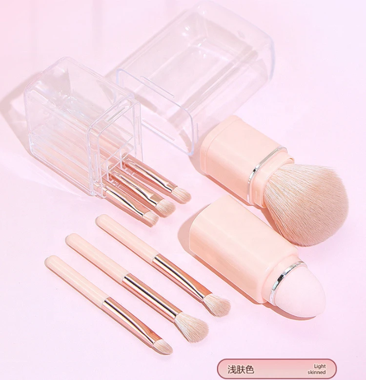 Short Handle Round Mushroom Head Nail Dust Face Foundation Blush Kabuki Powder Makeup Brush With Pu Zip Box Packing