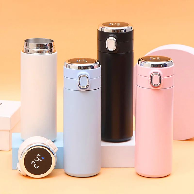 Wholesale Best Price Display Flask Cup With Button Lid 450ML Thermoses LED Temperature Flask Cup 304 Steel Thermometer Flask