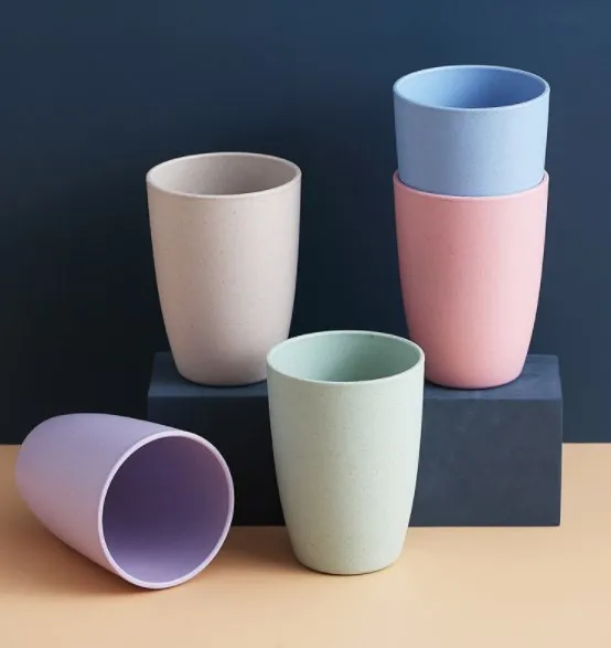 12OZ Eco-friendly Wheat straw Plastic drink cups plastic reusable gargle cups bulk Unbreakable coffee tea cups wholesale custom