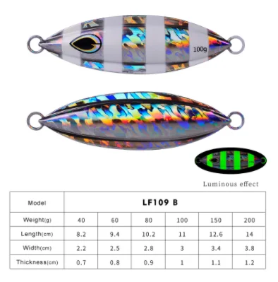 Slow Rocking Iron Plate Lead Fish Bait 40g/60g/80g/100g/150g/200g Fishing Luminous Road Sub-Iron Plate Slow Jigging Metal Road