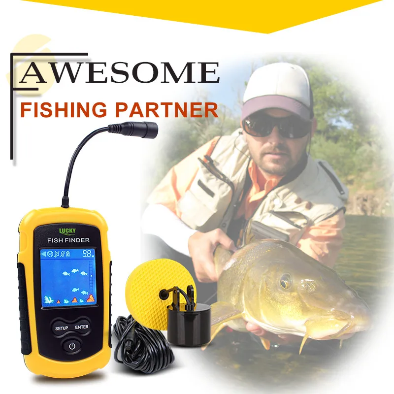 Portable fish Finder, Lucky FF1108-1 Water Depth & Temperature Fish finder with Wired Sonar Sensor Transducer fish finders