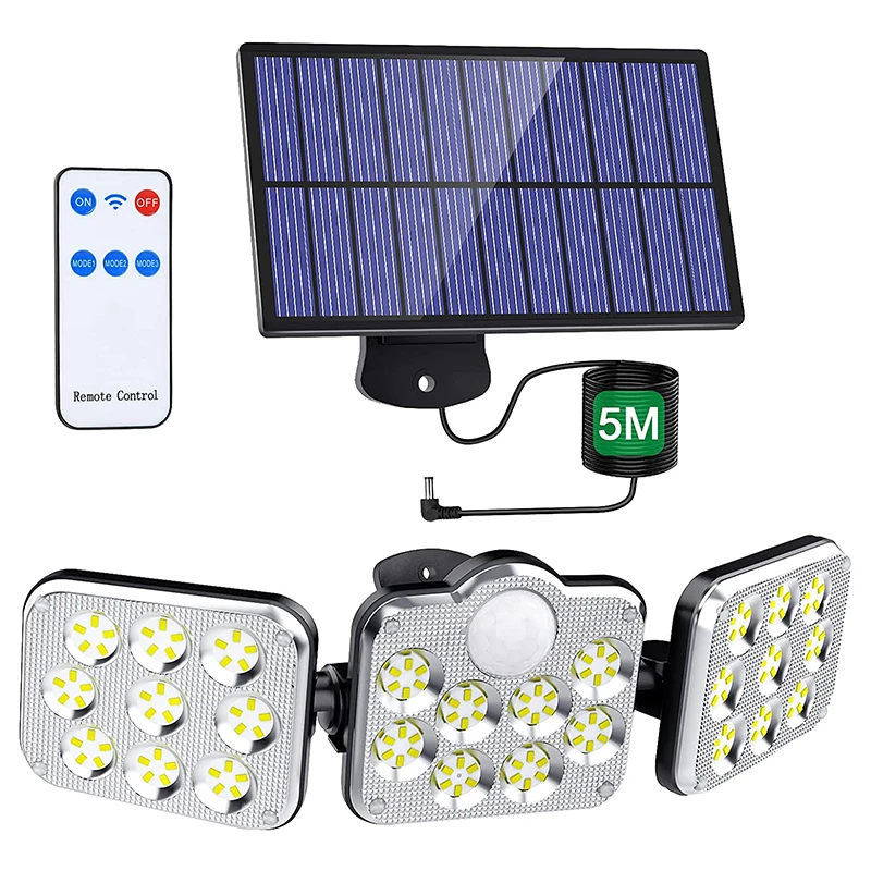 Solar Motion Sensor Lights 3 Adjustable Heads 270 Security Light IP65 Waterproof Solar Wall Lights with Remote Control